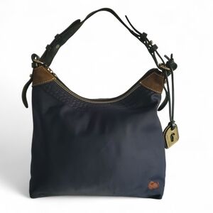 DOONEY & BOURKE Erica Navy Blue Nylon / Brown Leather Large Hobo Shoulder Bag